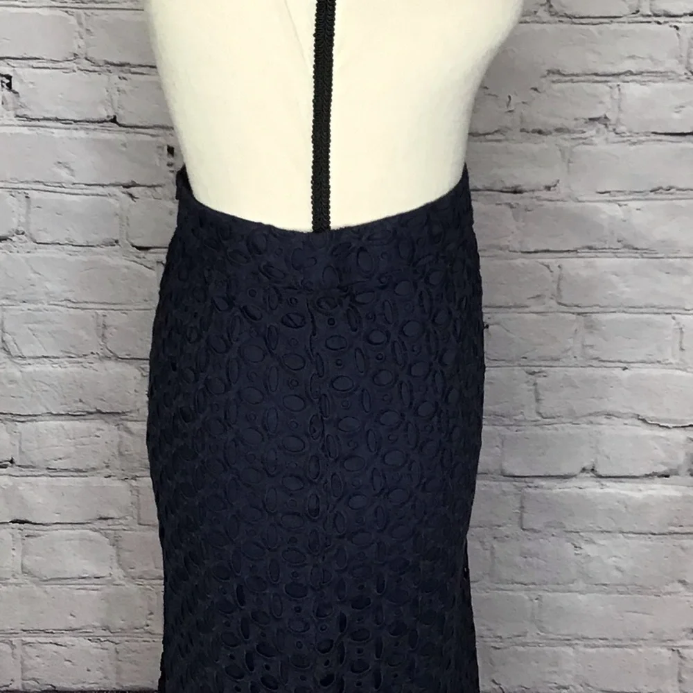 Kenar Navy Blue Eyelet Straight Skirt 2